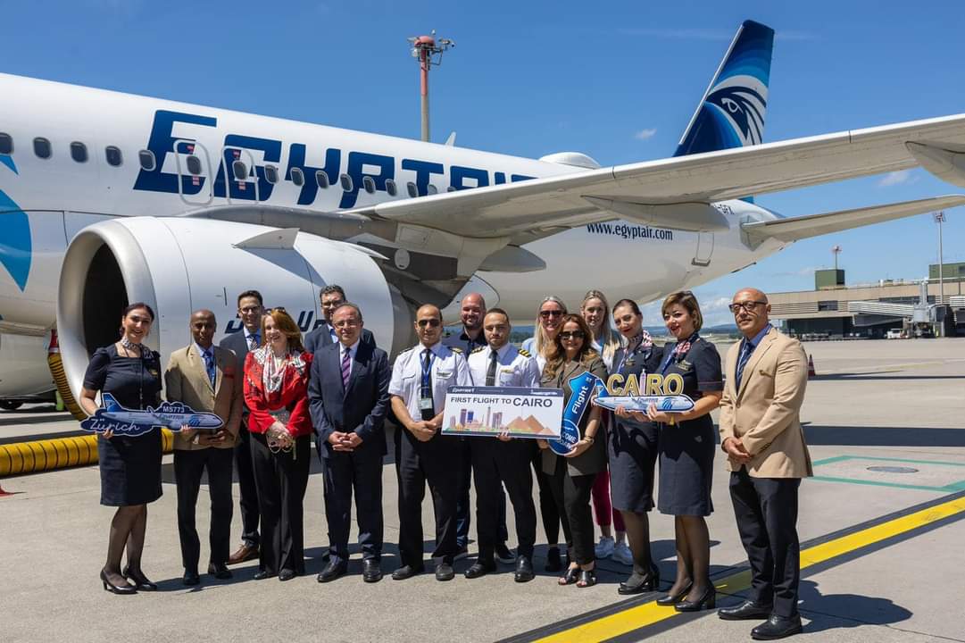 مطار زيوريخ يحتفل بأولى رحلات مصر للطيران القادمة من القاهرة بطائرة A320